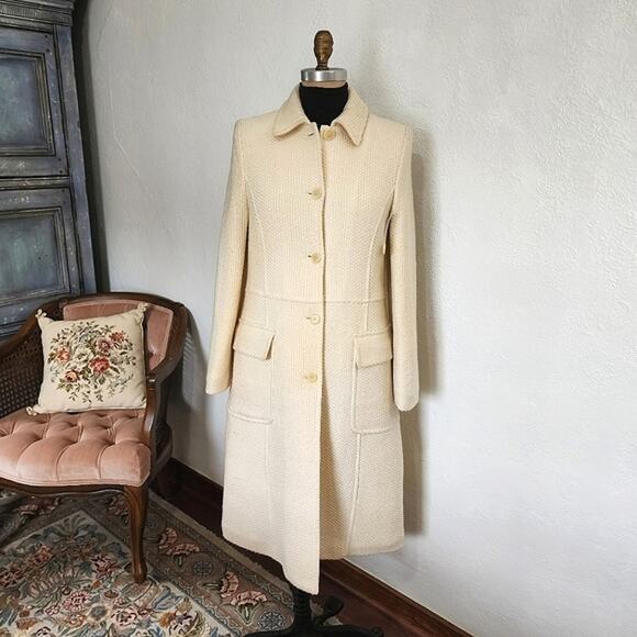 NWT Theory Wool Coat Basketweave Knit Off White Cream Size Large